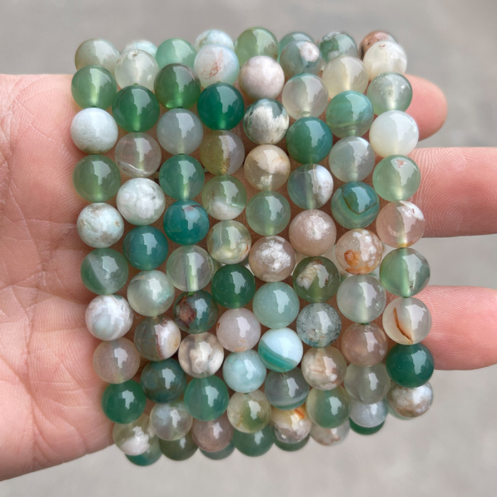Natural jade, agate, green round bead bracelet, green cherry jade bracelet, men's and women's jewelry gifts