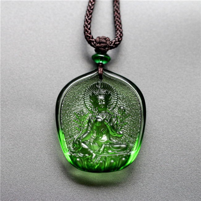 Lucky Natural top-grade imperial green glass Jadeite jade Guanyin pendant jewelry is fashionable and charming