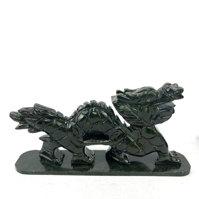A popular handcrafted Hsiuyen jade handicraft made of natural stone, approximately 17 centimeters in size, featuring a beautiful Chinese dragon jade decoration