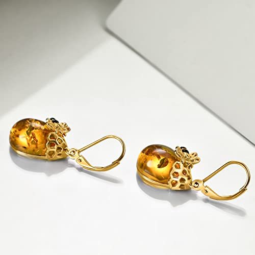 TIGER RIDER Bee 925 Sterling Silver French Clasp Earrings Amber/Crystal/Citrine/Moonstone Pendant Jewelry Gift for Women