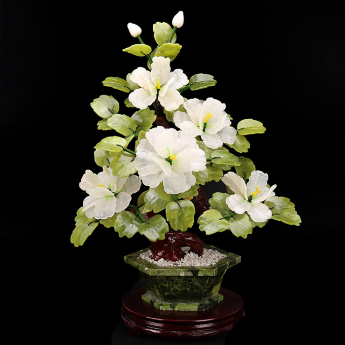 Three natural jade solid-color peony flower jade decorative potted plants