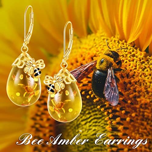 TIGER RIDER Bee 925 Sterling Silver French Clasp Earrings Amber/Crystal/Citrine/Moonstone Pendant Jewelry Gift for Women