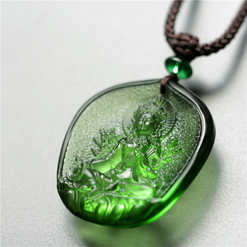 Lucky Natural top-grade imperial green glass Jadeite jade Guanyin pendant jewelry is fashionable and charming