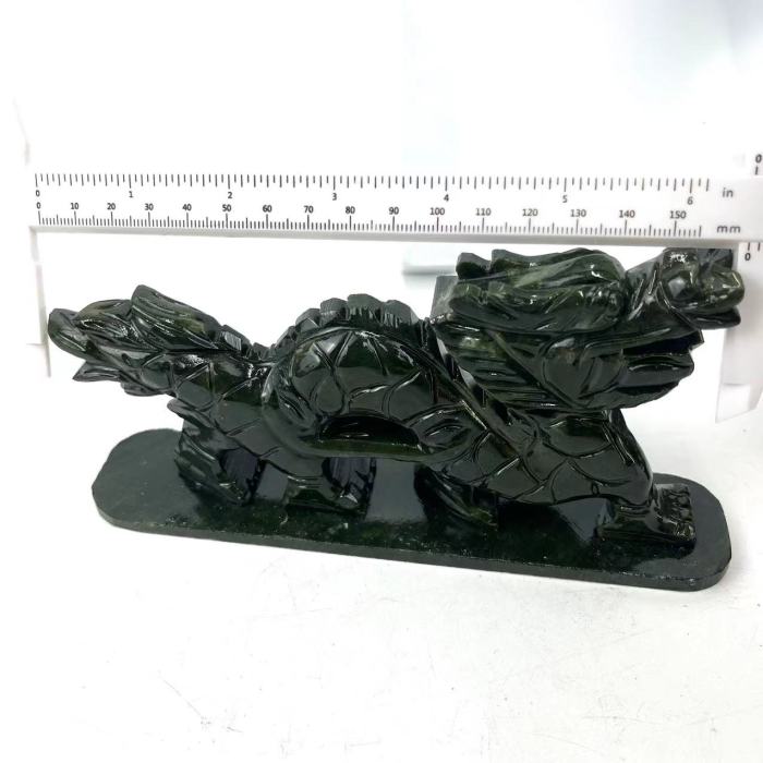 A popular handcrafted Hsiuyen jade handicraft made of natural stone, approximately 17 centimeters in size, featuring a beautiful Chinese dragon jade decoration