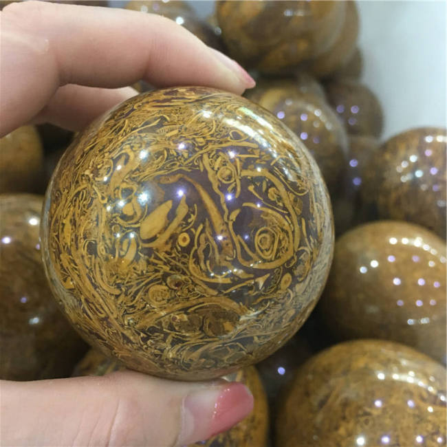 Wholesale natural polished gold thread jade, yellow dragon jade, healing quartz balls for healing