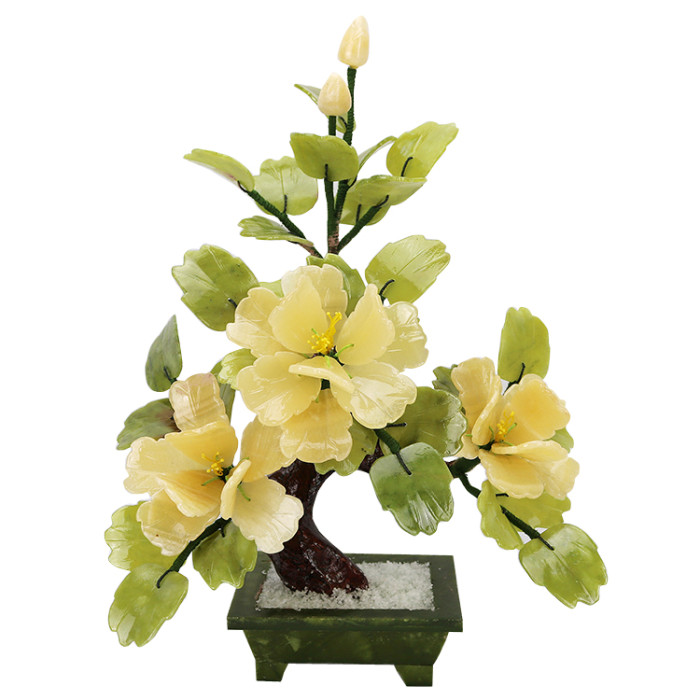 Three natural jade solid-color peony flower jade decorative potted plants