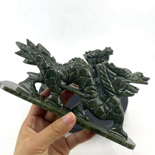 A popular handcrafted Hsiuyen jade handicraft made of natural stone, approximately 17 centimeters in size, featuring a beautiful Chinese dragon jade decoration