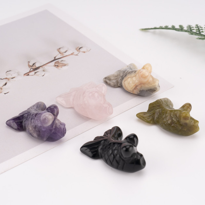 Wholesale natural crystal jadeite, high-quality goldfish, animal mini gemstones, exquisitely carved pendant gifts