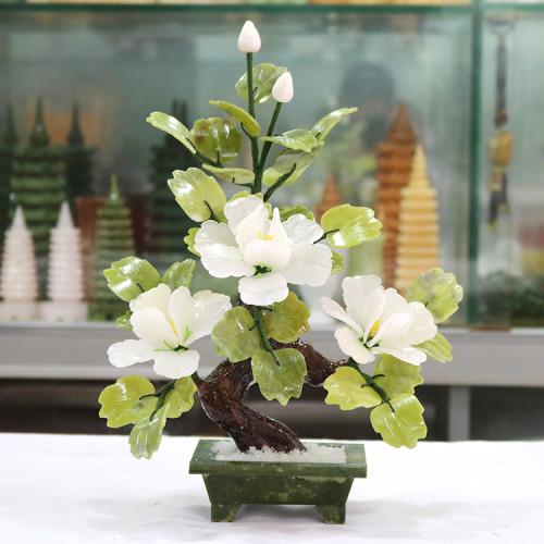 Three natural jade solid-color peony flower jade decorative potted plants