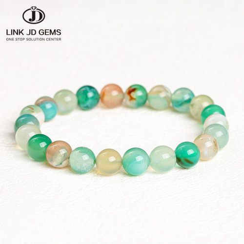 Natural jade, agate, green round bead bracelet, green cherry jade bracelet, men's and women's jewelry gifts