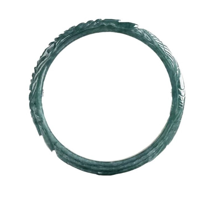 A-grade jadeite jewelry, natural stone, green jadeite, three-dimensional carving, phoenix divine beast pattern bracelet, bracelet, women's jade bracelet