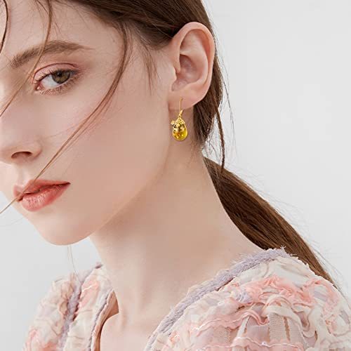 TIGER RIDER Bee 925 Sterling Silver French Clasp Earrings Amber/Crystal/Citrine/Moonstone Pendant Jewelry Gift for Women