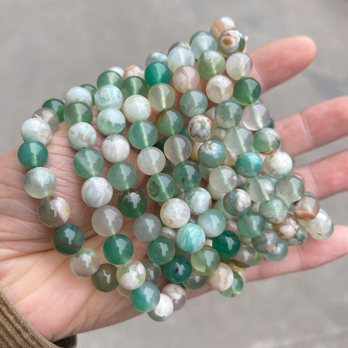 Natural jade, agate, green round bead bracelet, green cherry jade bracelet, men's and women's jewelry gifts