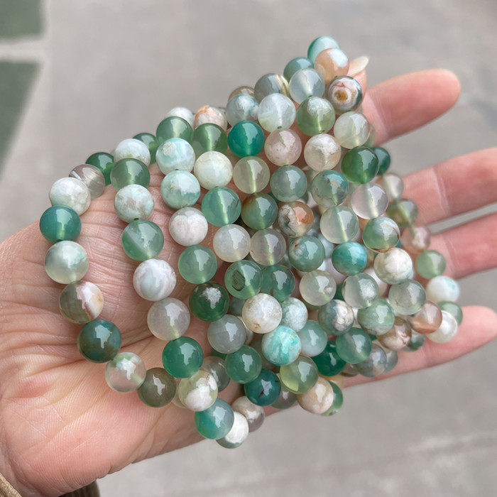 Natural jade, agate, green round bead bracelet, green cherry jade bracelet, men's and women's jewelry gifts