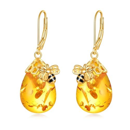 TIGER RIDER Bee 925 Sterling Silver French Clasp Earrings Amber/Crystal/Citrine/Moonstone Pendant Jewelry Gift for Women