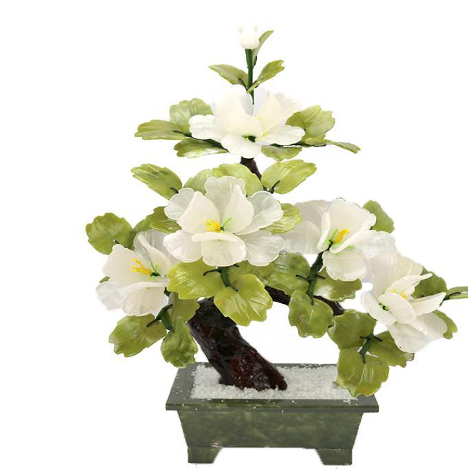 Three natural jade solid-color peony flower jade decorative potted plants