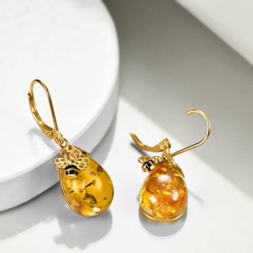 TIGER RIDER Bee 925 Sterling Silver French Clasp Earrings Amber/Crystal/Citrine/Moonstone Pendant Jewelry Gift for Women