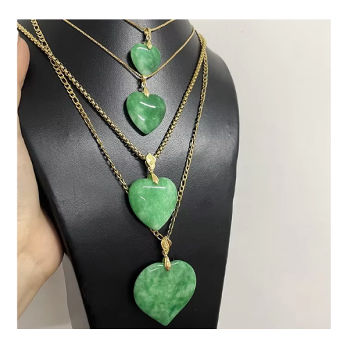Jialin Jewelry's new solid jade heart necklace, fashionable gold-plated green genuine natural jade heart pendant pink necklace