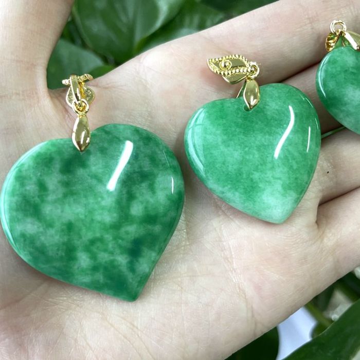 Jialin Jewelry's new solid jade heart necklace, fashionable gold-plated green genuine natural jade heart pendant pink necklace