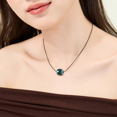 Natural jadeite deep blue water jade good luck pendant necklace Women's jewelry original design gift
