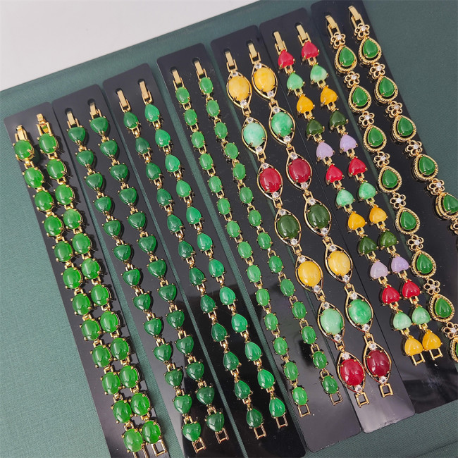 Newly designed colorful purple, red and green jade bracelets, genuine natural Malay jade and quartz gold bracelets, feminine charm bracelets