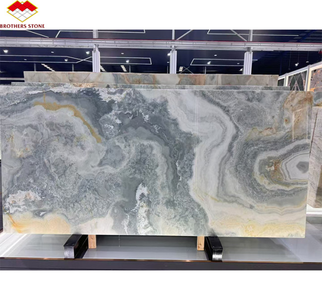 Modern blue agate marble slabs polished natural blue agate jade with golden veins, used for hotel projects