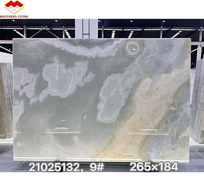 Modern blue agate marble slabs polished natural blue agate jade with golden veins, used for hotel projects
