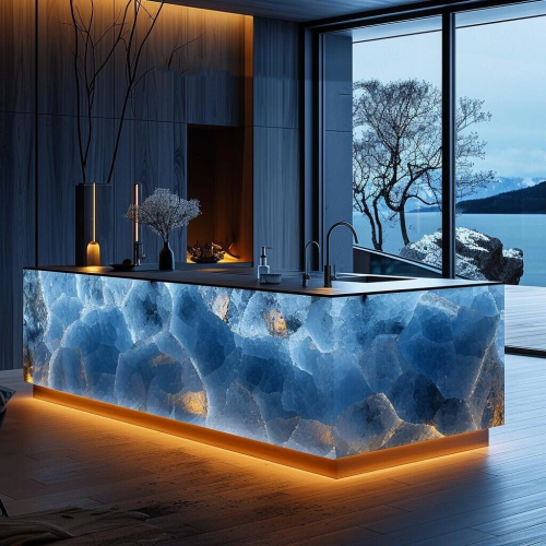 Modern style glow jade kitchen island countertop polished artificial quartz natural agate specially designed for hotel style