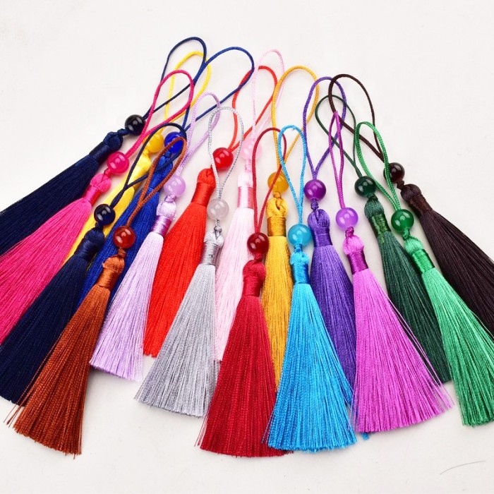 7 cm jade bead mini tassel handcrafted soft small craft tassel jewelry making DIY project bookmark pendant accessory