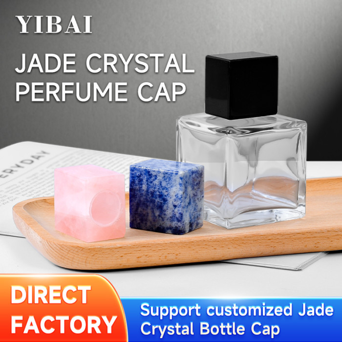 Custom-made luxury jade crystal stone perfume lip cap rectangular cylindrical round perfume bottle cap with logo