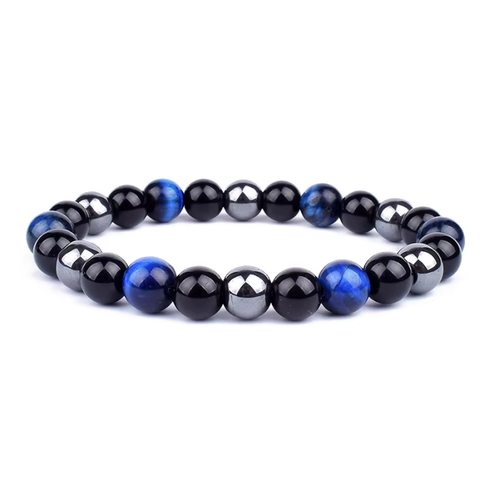Triple protection jade bead bracelet, lucky natural tiger eye Obsidian hematite ball & Men's and women's gift aonaya key pattern