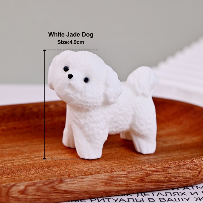New popular crystal carving craft healing stone small cute white jade dog