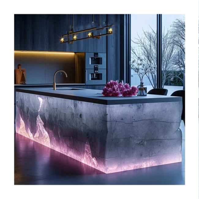 Modern style glow jade kitchen island countertop polished artificial quartz natural agate specially designed for hotel style