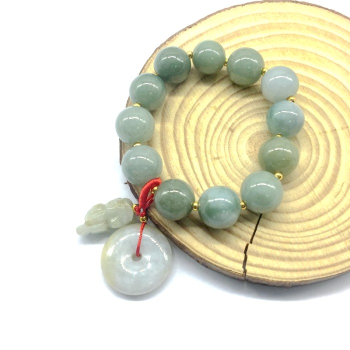 Natural Burmese jade green jadeite pearl stone bracelet, women's bracelet, doughnut, charming money bag, pi Xiu, pi Yao