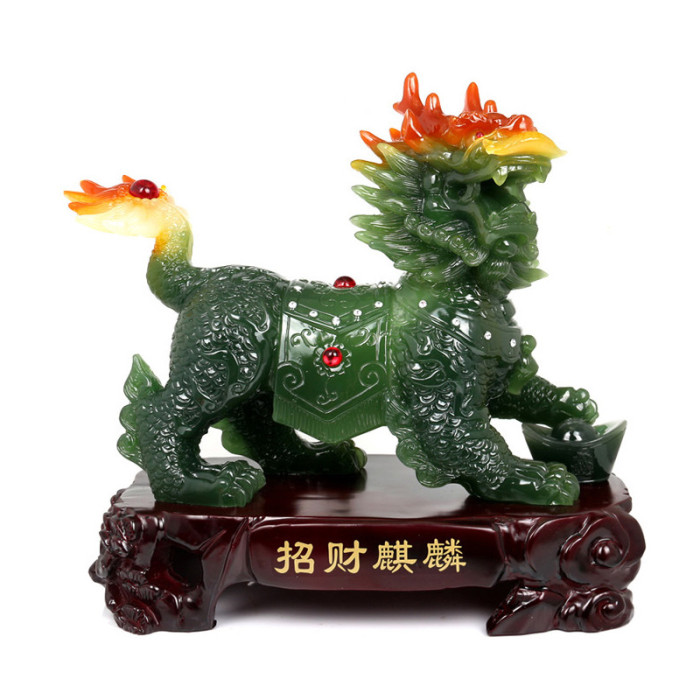 Resin handicrafts, green jade carvings, lucky unicorn ornaments, animal skin shows, lucky sculptures, living room statues, sculptures, jade