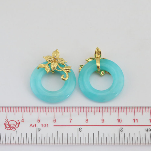 Zircon paving carving, genuine multi-color natural blue jade donut with vine flower pendant