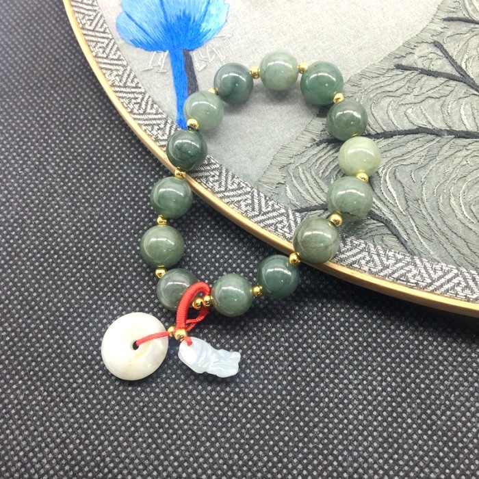 Natural Burmese jade green jadeite pearl stone bracelet, women's bracelet, doughnut, charming money bag, pi Xiu, pi Yao