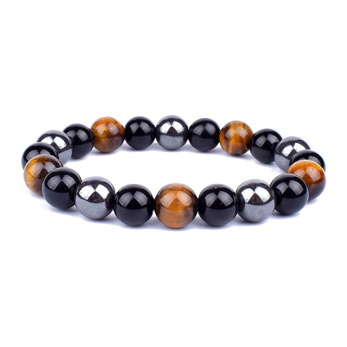 Triple protection jade bead bracelet, lucky natural tiger eye Obsidian hematite ball & Men's and women's gift aonaya key pattern