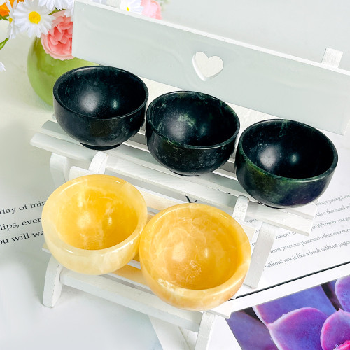 Wholesale natural crystal yellow jade bowls and cups, handcrafted healing stone handicrafts Hsiuyen jade bowl carvings and decorations
