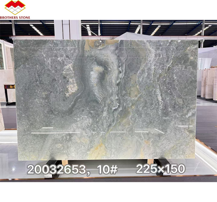 Modern blue agate marble slabs polished natural blue agate jade with golden veins, used for hotel projects