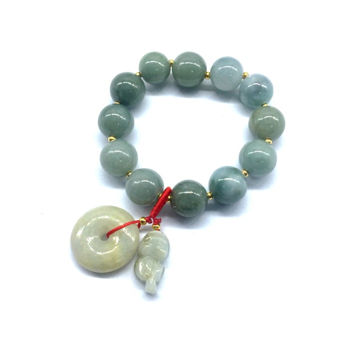 Natural Burmese jade green jadeite pearl stone bracelet, women's bracelet, doughnut, charming money bag, pi Xiu, pi Yao