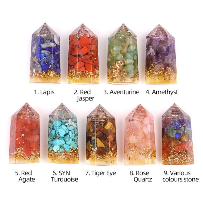 7-chakra gravel ornament, retro luxury tabletop, resin decoration, carving, natural stone, healing crystal, amethyst, jade, hexagonal