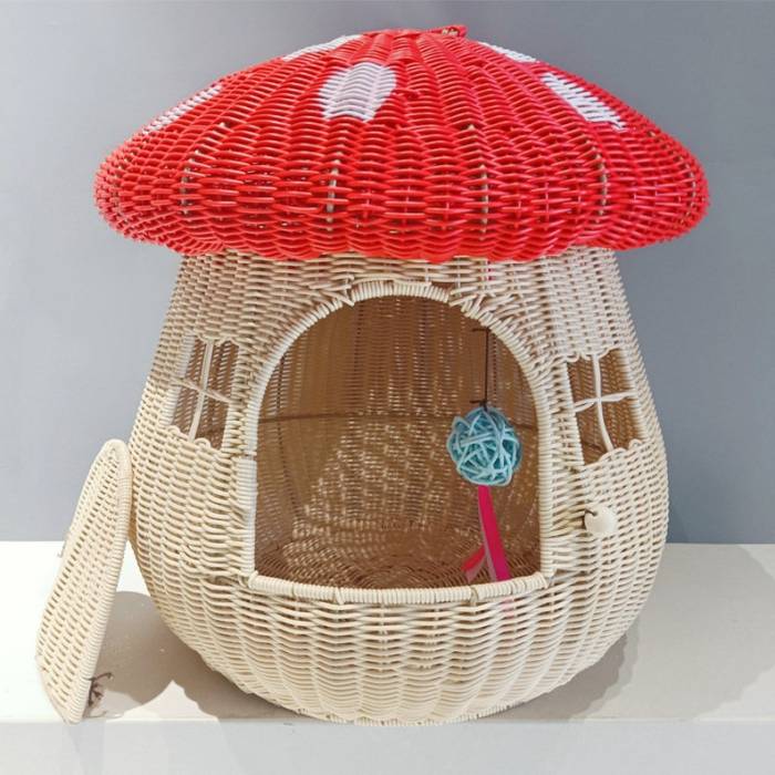 Wholesale handmade rattan nests, dual-purpose pet nests for going out, mushroom houses, and pet supplies from Vietnam