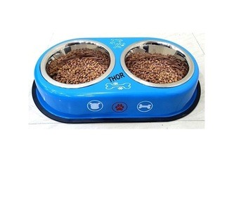 Sky blue polished stainless steel pet feeder bowl, no overflow dog and cat water bowl, high-quality pet supplies