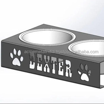 Silver pet bowl double bowl design, XL-sized stainless steel equipment with paw prints, dog feeding family garden pet food supplies