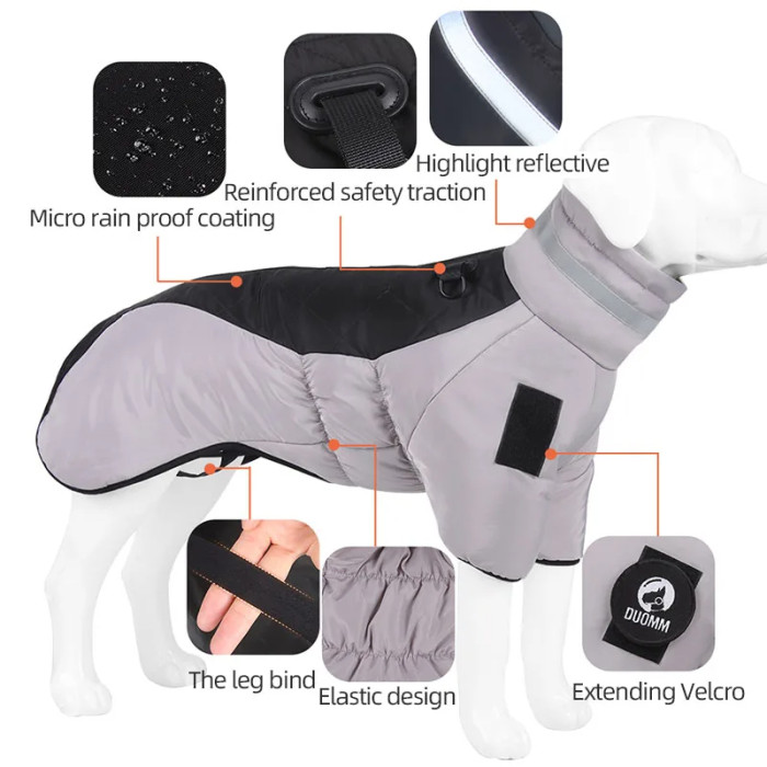 Waterproof pet jacket, large dog winter coat, elastic design, solid pattern, golden retriever set