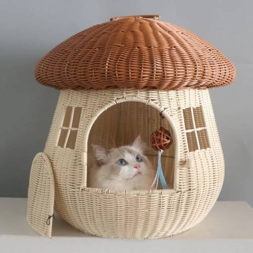 Wholesale handmade rattan nests, dual-purpose pet nests for going out, mushroom houses, and pet supplies from Vietnam