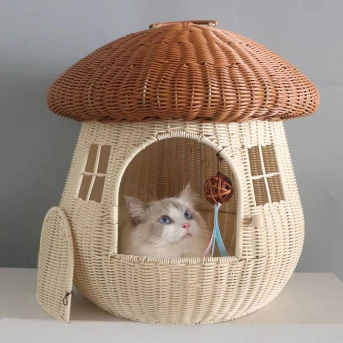 Wholesale handmade rattan nests, dual-purpose pet nests for going out, mushroom houses, and pet supplies from Vietnam