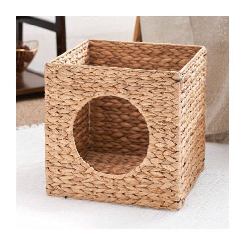 Water hyacinth shaped foldable small pet house, customizable natural straw cat bed, popular pet products