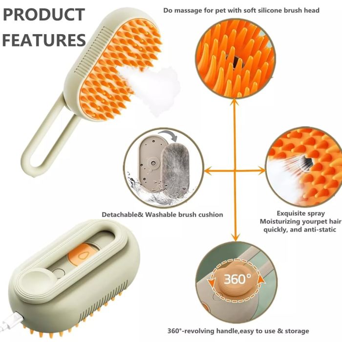 New steam dog brush 3-in-1, dog steam dog brush, dog spray massage comb, pet grooming comb, hair removal brush, pet supplies